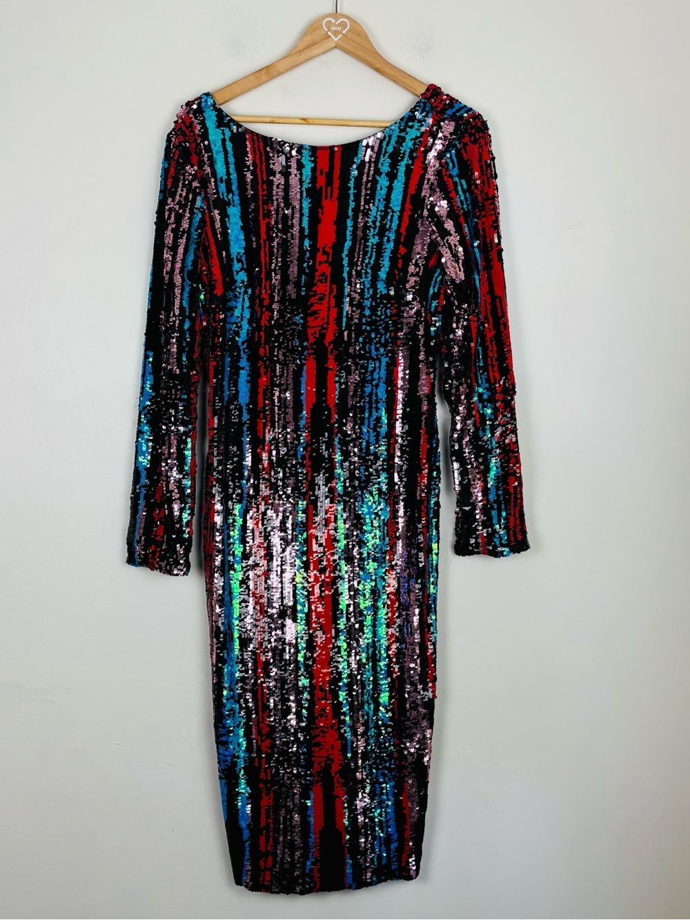 Dress the Population multicolored sequin stripe Emery midi dress. Size XL - Picture 2 of 6
